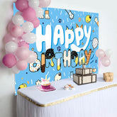 Lofaris Blue Dogs Pet Ribbons Cartoon Happy Birthday Backdrop